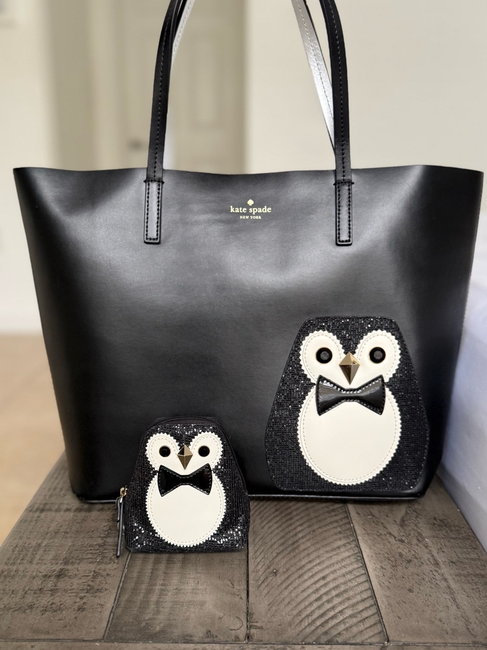 Kate Spade Penguin Winter Tote Bag Little Len Sequin Coin Purse Set Clifton Lane